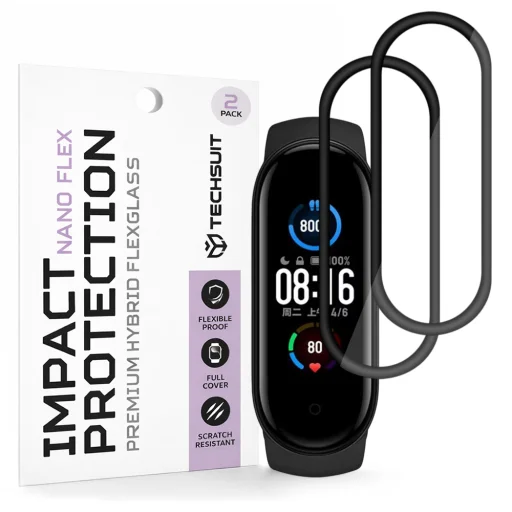 Xiaomi Mi Band 5 / 6 / 6 NFC / Amazfit Band 5 Čierne Techsuit - Nano Flex (balenie 2 ks) ochranné sklo - 1
