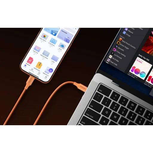 UGREEN L502 USB-C – USB-C nylonový opletený kábel, Power Delivery 5 A, oranžový, 1 m - 3