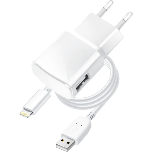 Blue Star USB-A 1A 5W sieťový nabíjací adaptér + USB-A – Lightning kábel TFK-TC-1100B biely - 3