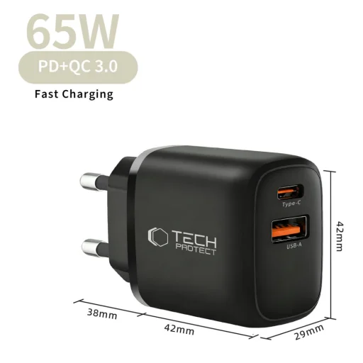 Tech-Protect NCA65W-GAN 2-portový sieťový nabíjací adaptér PD 65W / QC3.0 čierny - 6