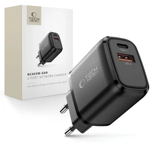 Tech-Protect NCA65W-GAN 2-portový sieťový nabíjací adaptér PD 65W / QC3.0 čierny - 1
