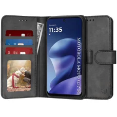 Motorola Moto G37 / G37 Power / G47 Fekete Techsuit Diary fliptok üvegfólia