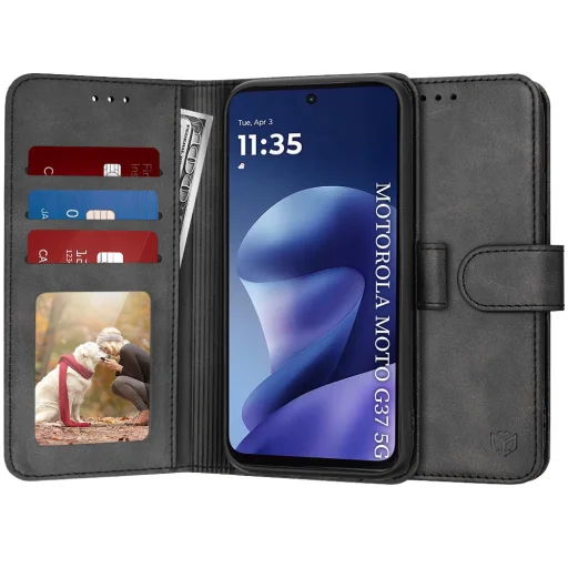 Motorola Moto G37 / G37 Power / G47 Fekete Techsuit Diary fliptok üvegfólia - 1