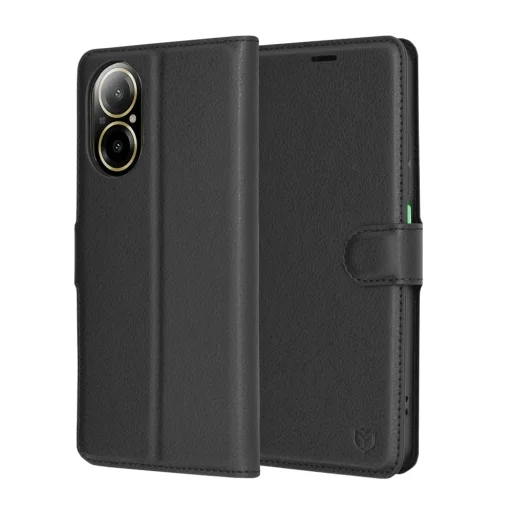 Techsuit - Bőr Fliptok - Realme C67 4G - Fekete tok - 1