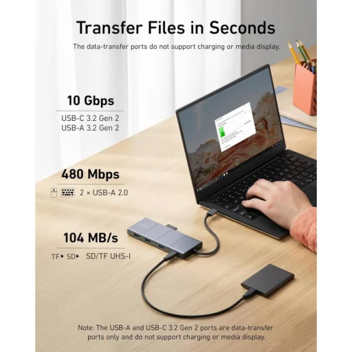 USB-C Hub Anker PowerExpand, 1 x USB-A 3.2 - 2 x USB-A - 2 x USB-C - 1 x Display Port - 1 x HDMI - 1 x Jack 3.5mm - 1 x RJ45 - 1 x SD - 1 x microSD, Szürke - 4