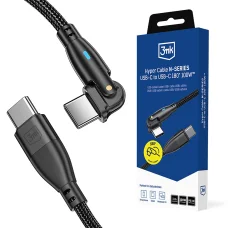 3mk - Dátový kábel Hyper N-Series - Type-C na Type-C, 90-stupňový kábel, 100W, 20V/5A, 1m - Čierny