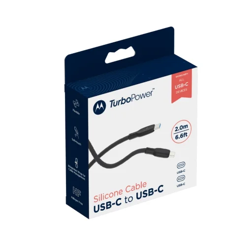 Motorola silikónový USB-C – USB-C kábel 2 m 5 A čierny - 5