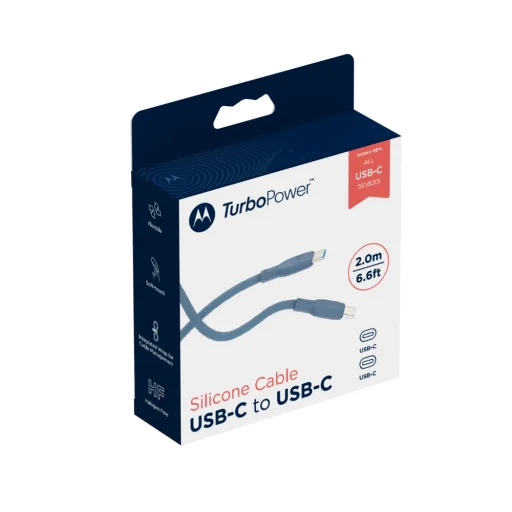 Motorola silikónový USB-C – USB-C kábel 2 m 5 A modrý - 5