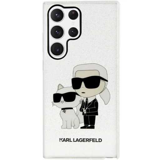 Samsung Galaxy S23 Ultra priehľadný pevný kryt trblietavý Karl & Choupette kryt - 3