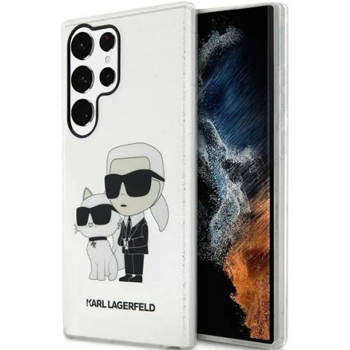 Samsung Galaxy S23 Ultra priehľadný pevný kryt trblietavý Karl & Choupette kryt - 1