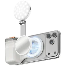 Magnetický držiak na smartfón 4smarts s fotografickým gripom, prisvetlením a bezdrôtovým ovládaním, biely