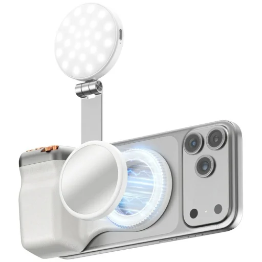 Magnetický držiak na smartfón 4smarts s fotografickým gripom, prisvetlením a bezdrôtovým ovládaním, biely - 1