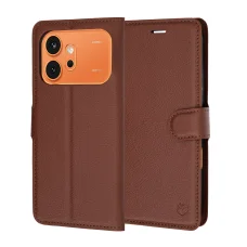 Honor 600 / 600 Pro hnedé kožené flipové puzdro Techsuit