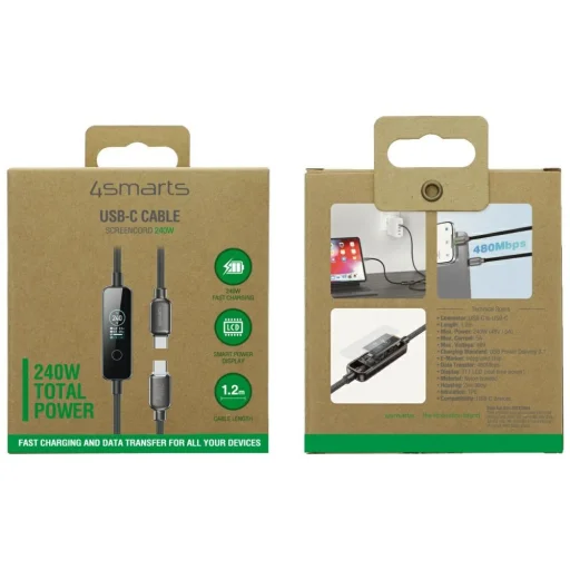 4smarts ScreenCord kábel USB-C – USB-C 240 W 1,2 m, čierny - 8