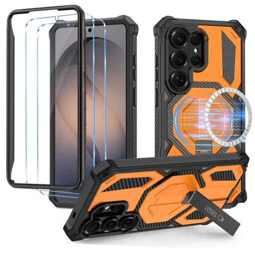 Samsung Galaxy S26 Ultra Tech-Protect MagBlast MagSafe + ochranné sklo 2-balenie čierno-oranžové puzdro - 1