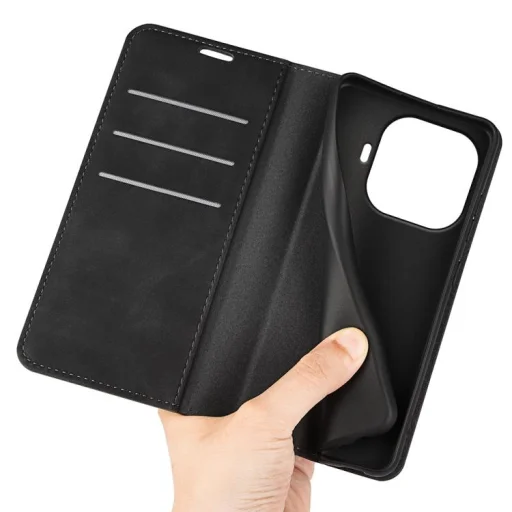 Xiaomi 17T retro vzorované puzdro na telefón z PU kože s magnetickým zapínaním (čierne) puzdro - 6