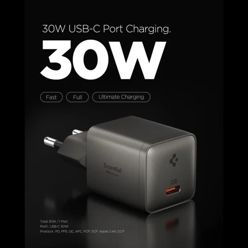 Spigen Essential EE301EU-GAN 1-portový 30W GaN sieťový nabíjací adaptér gunmetal - 2