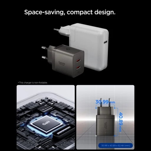 Spigen Essential EE472EU-GAN 47W 2-portový sieťový USB-C nabíjací adaptér tmavosivý - 4