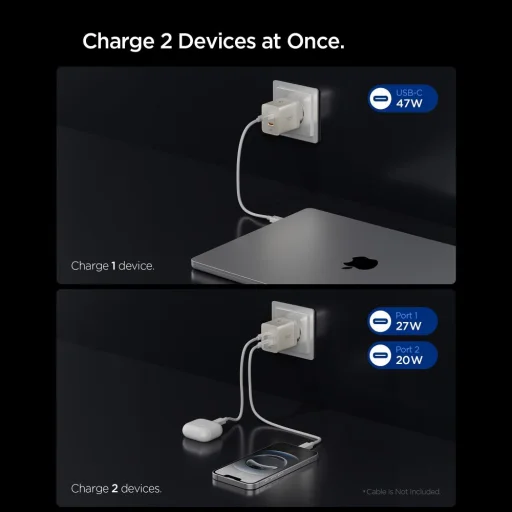 Spigen Essential EE472EU-GAN 2-portový GaN sieťový USB-C nabíjací adaptér 47W prírodný titán - 3