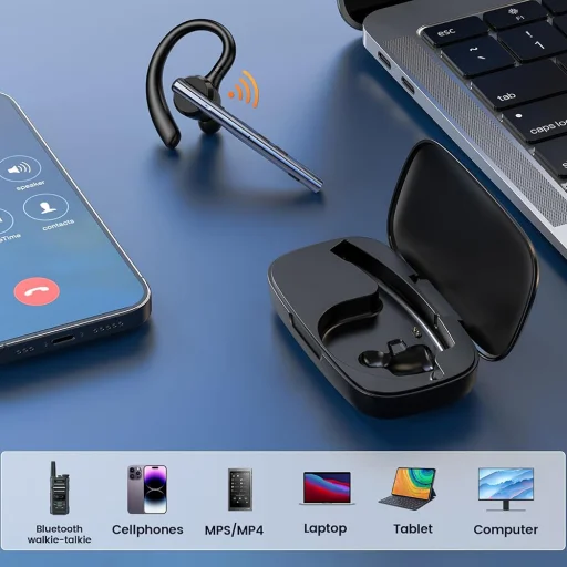 Techsuit - Bluetooth Headset Vocelis Pro (CB4) - Bluetooth 5.0, dizajn s háčikom, mikrofón s potlačením hluku, 500mAh - Modrý - 7