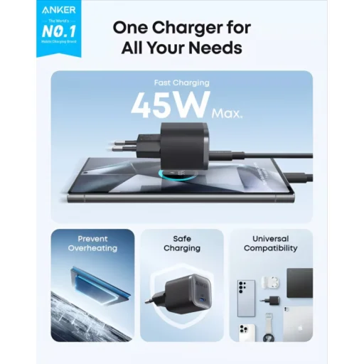 Anker Nano Sieťová nabíjačka, 45W, 3A, 1 x USB-C, Čierna A2692L11 - 3
