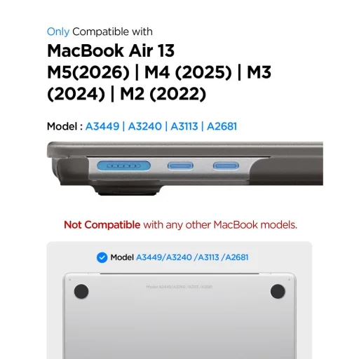 MacBook Air 13 (M2 / M3 / M4 / M5 / 2023–2026) Spigen AirSkin matné čierne puzdro - 11