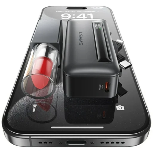 USAMS XB-Series CD233 5000mAh PD 20W powerbanka s USB-C / Lightning káblom strieborná - 3