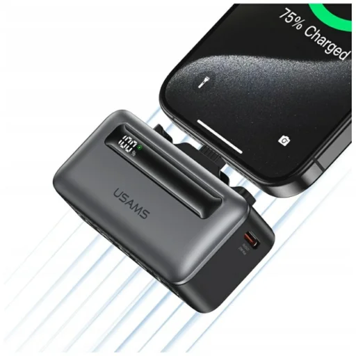 USAMS XB-Series CD233 5000mAh PD 20W powerbanka s USB-C / Lightning káblom strieborná - 6