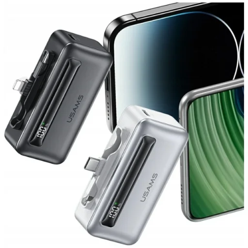 USAMS XB-Series CD233 5000mAh PD 20W powerbanka s USB-C / Lightning káblom strieborná - 7