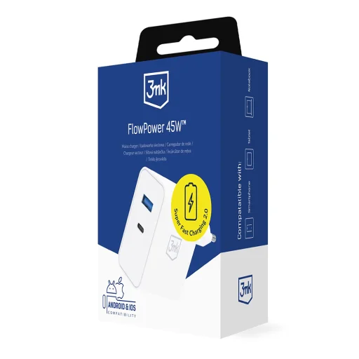 3mk - Sieťová nabíjačka GaN - USB, Type-C 45W, PD 3.0, QC4 - Biela - 7