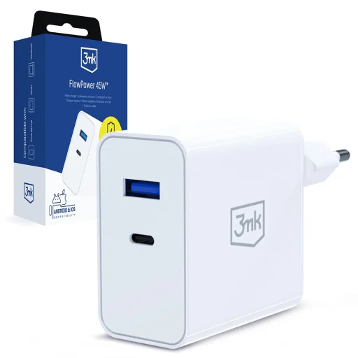 3mk - Sieťová nabíjačka GaN - USB, Type-C 45W, PD 3.0, QC4 - Biela - 1