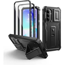 Dexnor Samsung Galaxy A37 tok beépített kijelzővédővel, mágneses kameravédő csúszkával és kitámasztóval – fekete