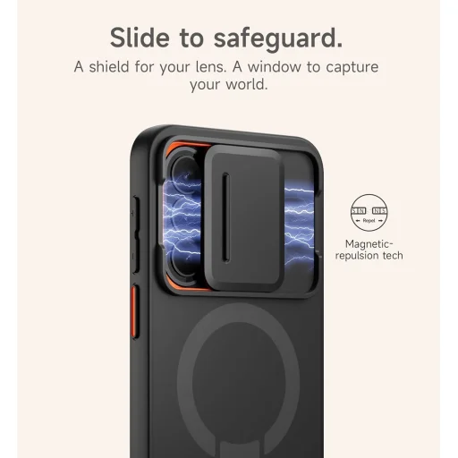 Suritch Samsung Galaxy A57 5G MagSafe kompatibilis tok kameravédővel és állítható fém kitámasztóval – fekete - 3