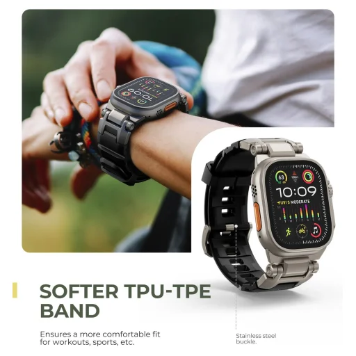 Dexnor Apple Watch Ultra 2 / Ultra 49 mm szíj strapabíró fém csatlakozóval és rozsdamentes acél kivitelben fekete - 5