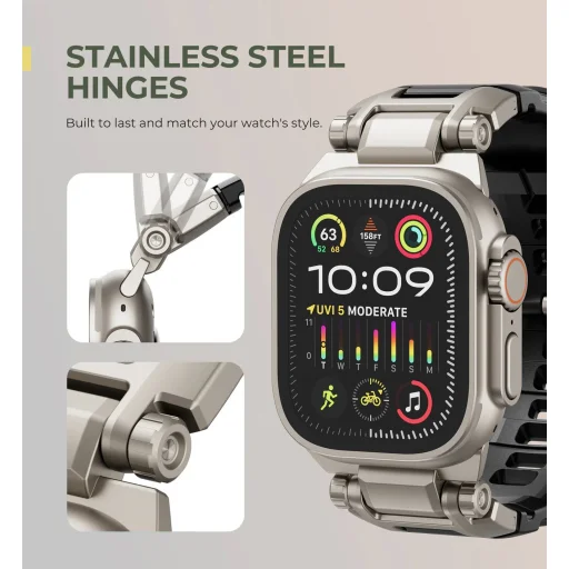 Dexnor Apple Watch Ultra 2 / Ultra 49 mm szíj strapabíró fém csatlakozóval és rozsdamentes acél kivitelben fekete - 6