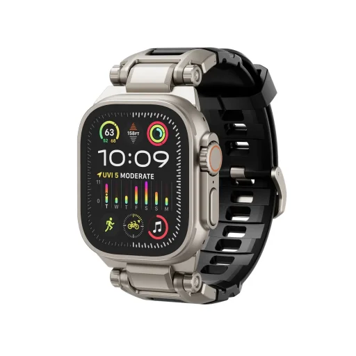 Dexnor Apple Watch Ultra 2 / Ultra 49 mm szíj strapabíró fém csatlakozóval és rozsdamentes acél kivitelben fekete - 1