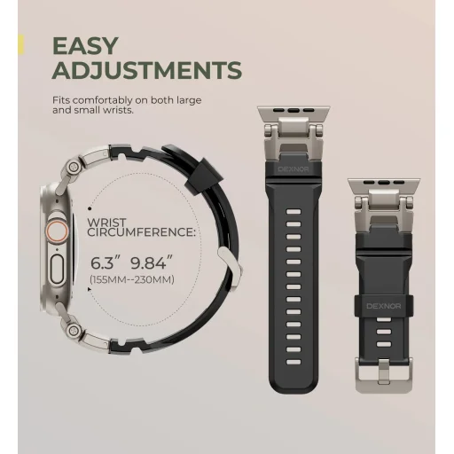 Dexnor Apple Watch Ultra 2 / Ultra 49 mm szíj strapabíró fém csatlakozóval és rozsdamentes acél kivitelben fekete - 2