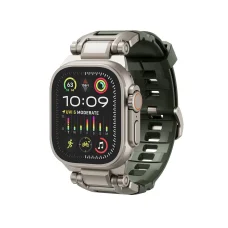 Dexnor Apple Watch Ultra 2 / Ultra 49 mm rozsdamentes acél szíj strapabíró fém csatlakozóval Army Green