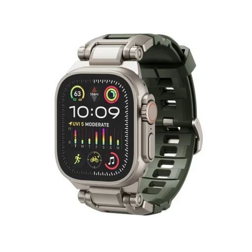 Dexnor Apple Watch Ultra 2 / Ultra 49 mm rozsdamentes acél szíj strapabíró fém csatlakozóval Army Green - 1