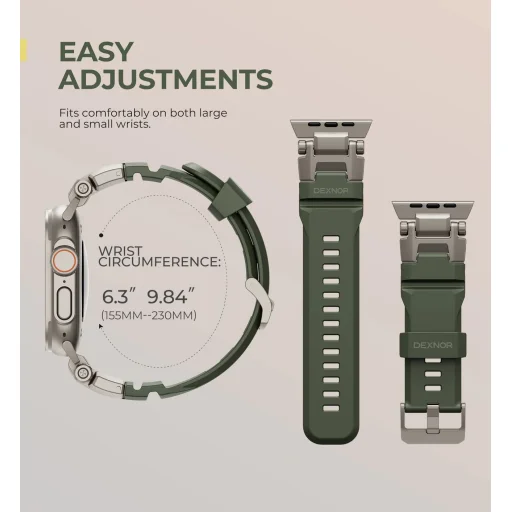 Dexnor Apple Watch Ultra 2 / Ultra 49 mm rozsdamentes acél szíj strapabíró fém csatlakozóval Army Green - 5