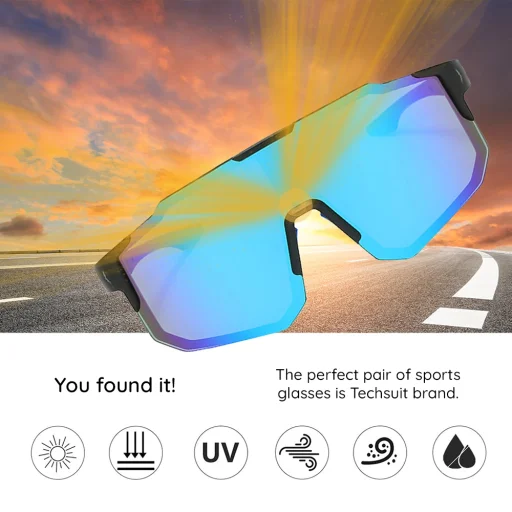 Techsuit - Cyklistické okuliare (9337) - Na cyklistiku, outdoorové športové aktivity, s UV ochranou, PC rám, unisex - Čierna / Strieborná - 4