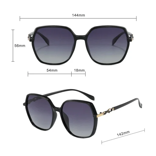 Techsuit - Polarizačné slnečné okuliare (5223) - Pre ženy, UV filter, Klasické retro, Nadrozmerné, PC rám, Kovové detaily - Sivá - 6