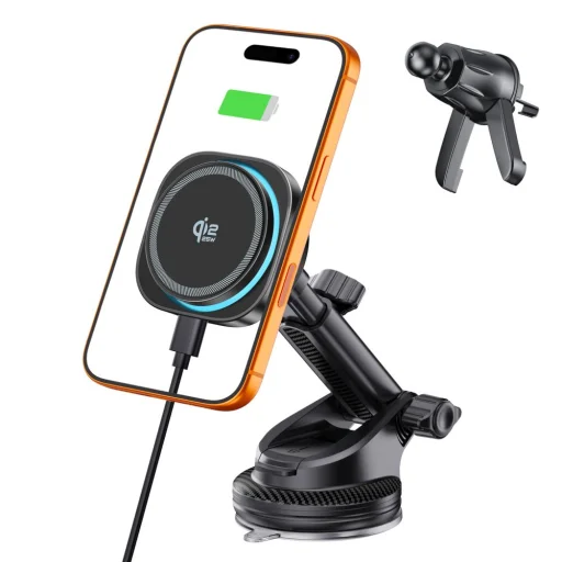 Tech-Protect V20 ArcticBoost magnetický MagSafe držiak do auta na palubnú dosku a do mriežky ventilácie s bezdrôtovou nabíjačkou 25W Qi2.2 čierny - 2