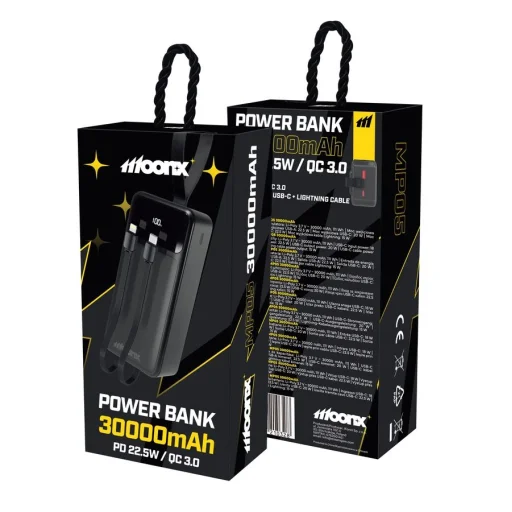 MOONX MP05 PD powerbanka 20W 1xUSB-C + 1xUSB QC3.0 22.5W 30000mAh čierna - 2