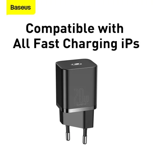 Baseus Super Si Hálózati töltő adapter QC + USB Type-C - Lightning 1m kábel 20W fekete (TZCCSUP-B01) - 7