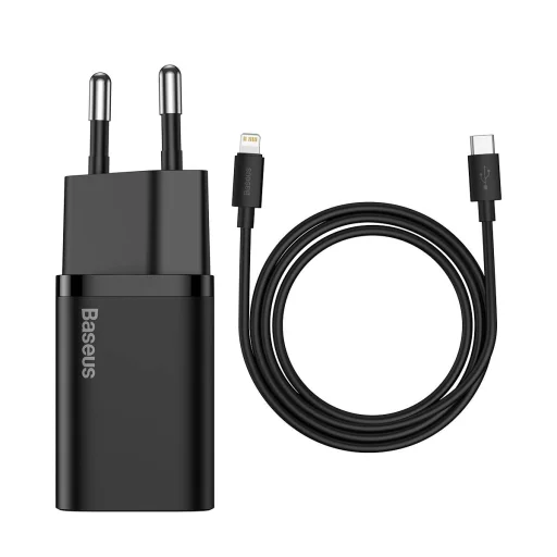 Baseus Super Si Hálózati töltő adapter QC + USB Type-C - Lightning 1m kábel 20W fekete (TZCCSUP-B01) - 1