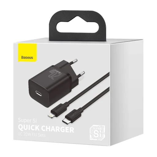 Baseus Super Si Hálózati töltő adapter QC + USB Type-C - Lightning 1m kábel 20W fekete (TZCCSUP-B01) - 2