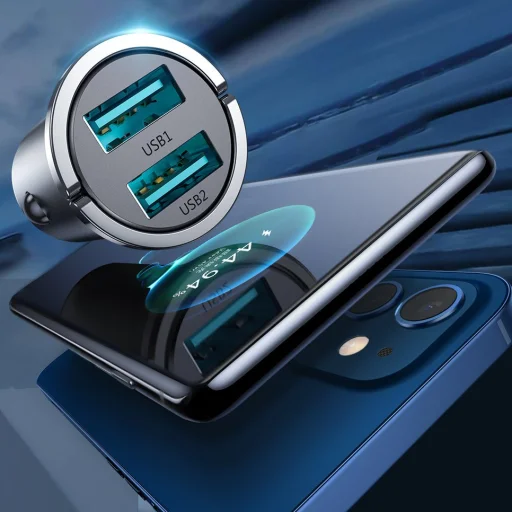 Joyroom mini 2xUSB aljzattal USB 45W 5A szivargyújtós autós töltő QC 3.0 AFC SCP szürke (C-A36) - 6