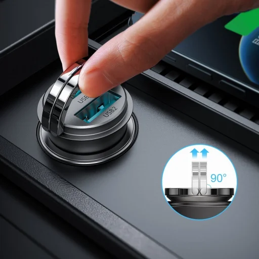 Joyroom mini 2xUSB aljzattal USB 45W 5A szivargyújtós autós töltő QC 3.0 AFC SCP szürke (C-A36) - 5