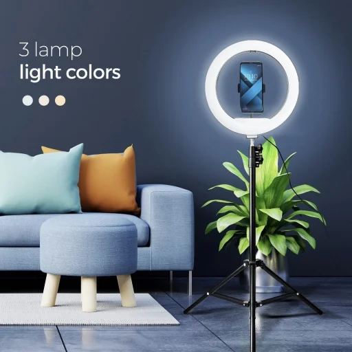 LED körfény 33cm + állvány és telefontartó fekete körlámpa, ring light - 3